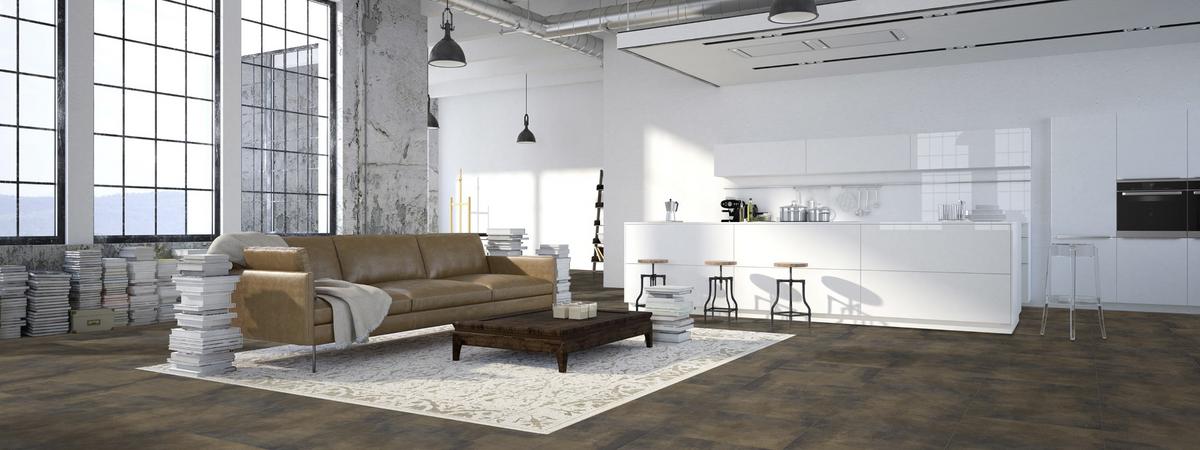 Wohnzimmer im Loft Style mit Fliese Project Oxid Brown